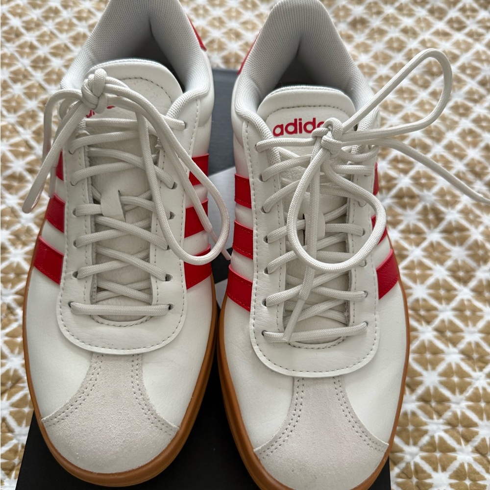 adidas White Sneakers with Red Stripes and Gum Platform - Picture 2 of 7